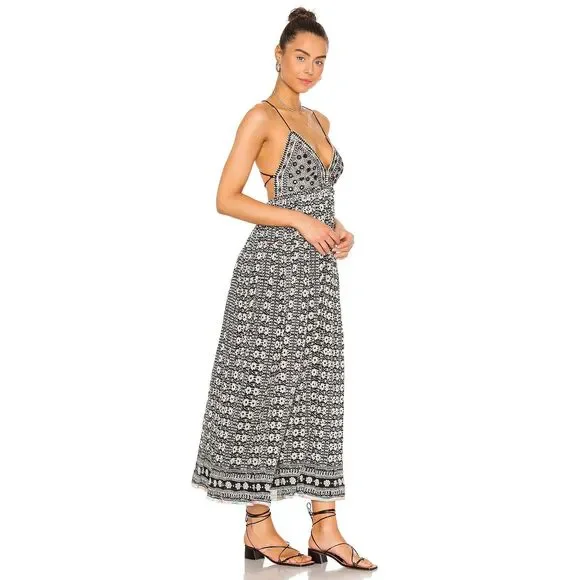Free People Good Vibes Printed Embellished Mirror Halter Midi Dress XS NWT